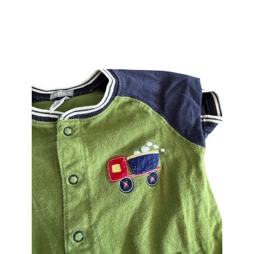 Vintage Carters One Piece Romper Green With Construction‎ Truck Size 6 Months